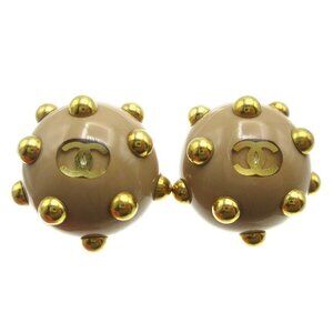 Chanel Studs Button Earrings Beige Gold Clip-On